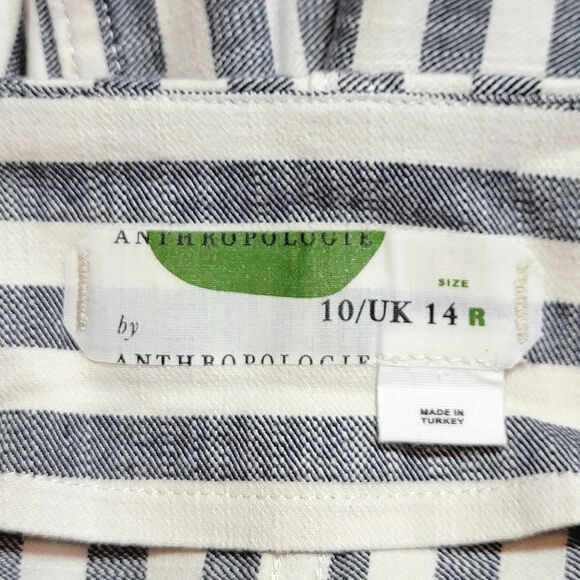 Anthropologie Striped Pencil Skirt Wrap Belted Midi Knee Length Blue & White 10 - Picture 12 of 14